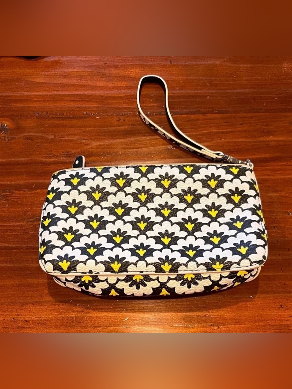 Vera Bradley Fanfare Black Yellow White Zip Purse Wristlet or Clutch